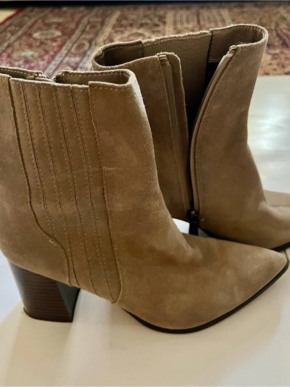 Blondo Suede Ankle Booties in Taupe